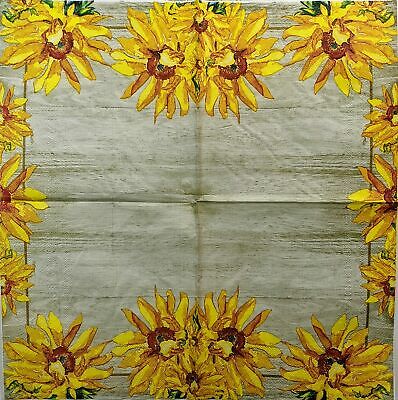 TWO Individual Paper Lunch Decoupage Napkins - 1369 Rustic Farm Sunflowers Wood