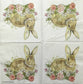 TWO Individual Paper Cocktail Decoupage Napkins - 1854 Bunny with Flowers