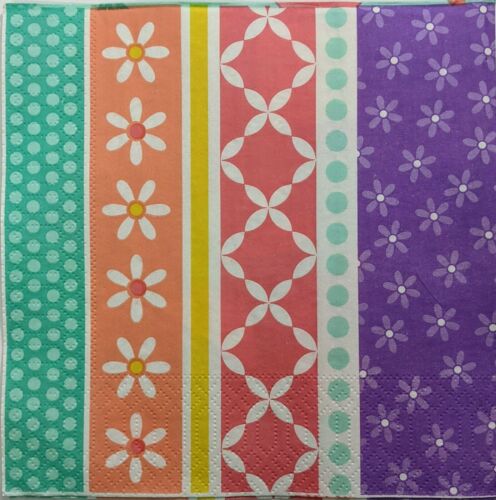 TWO Individual Paper Lunch Decoupage Napkins -Easter Stripes Bunnies & Eggs 1172