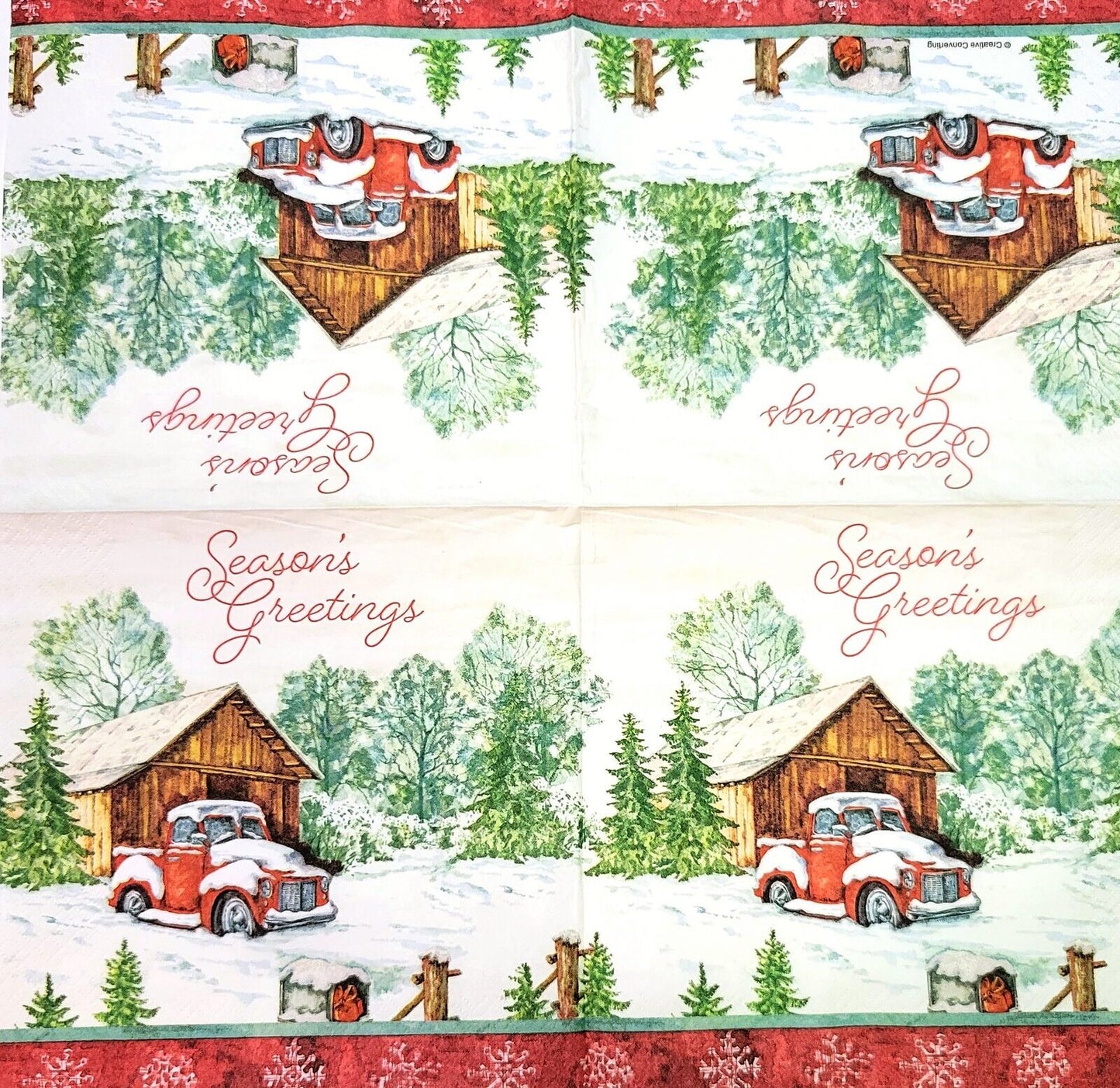 2 Individual Paper Lunch Decoupage Napkins- 2156 Seasons Greetings Truck by Barn