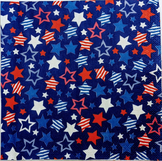 TWO Individual Paper Lunch Decoupage Napkins - Blue Star Spangled 1331