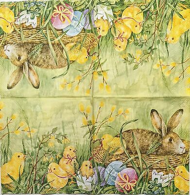 TWO Individual Paper Cocktail Decoupage Napkins - 1888 Bunny and Chicks