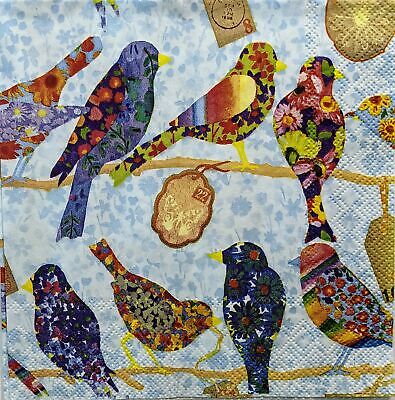 TWO Individual Paper Lunch Decoupage Napkins - 1495 Vibrant Birds on Perch