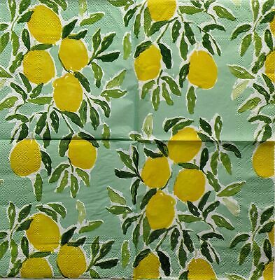 TWO Individual Paper Cocktail Decoupage Napkins - 1406 Lemons on Mint