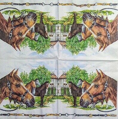 TWO Individual Paper Lunch Decoupage Napkins - 1966 Nika Country Horse Family