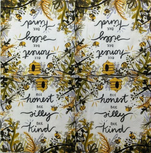 TWO Individual Paper Cocktail Decoupage Napkins- Bee Honest Silly Kind 1288