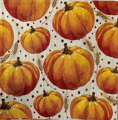 TWO Individual Paper Cocktail Decoupage Napkins- 1566 Pumpkin Pumpkin Everywhere