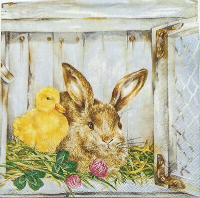 TWO Individual Paper Cocktail Decoupage Napkins -1853 Easter Friends Bunny Chick