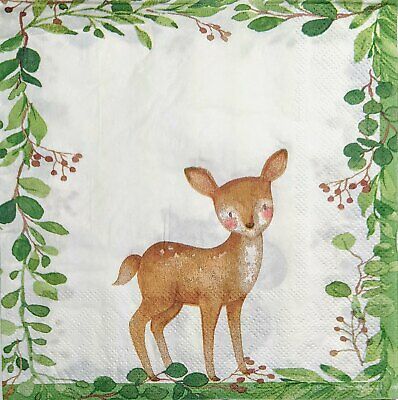 TWO Individual Paper Lunch Decoupage Napkins - 1968 Forest Deer & Squirrel