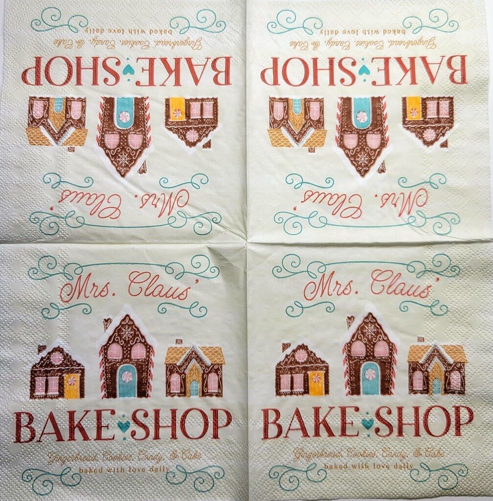 TWO Individual Paper Cocktail Decoupage Napkins - 2227 Mrs. Clause's Bake Shop