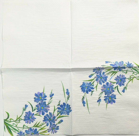 TWO Individual Paper Lunch Decoupage Napkins -Nicole Blue Flower Collection 1210