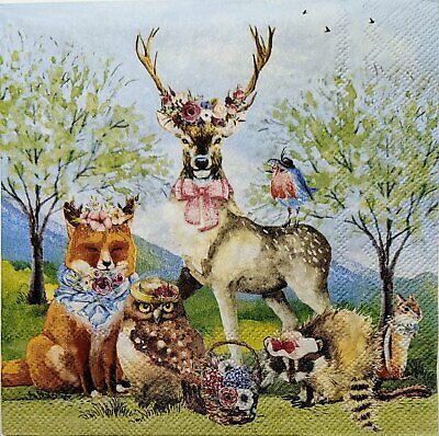 TWO Individual Paper Lunch Decoupage Napkins - 1843 Forest Animal Garden Party