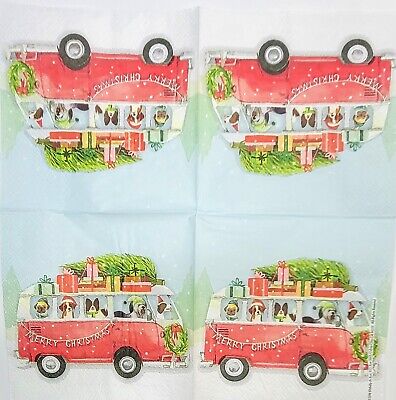 TWO Individual Paper Cocktail Decoupage Napkins - 2041 Dog Christmas Vacation