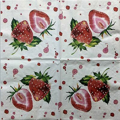 TWO Individual Paper Cocktail Decoupage Napkins - 1405 Soft Strawberries