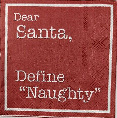 TWO Individual Paper Cocktail Decoupage Napkins - 1690A Santa Define Naughty