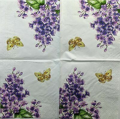 TWO Individual Paper Cocktail Decoupage Napkins - 1425 Butterfly & Purple Garden