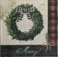 2 Individual Paper Cocktail Decoupage Napkins-Cozy Holiday Wreath Checkered 1082