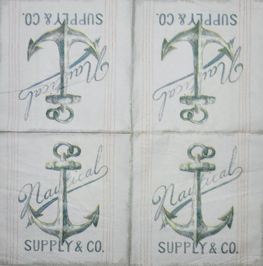 TWO Individual Paper Cocktail Decoupage Napkins - 2369 Nautical Supply & Anchor