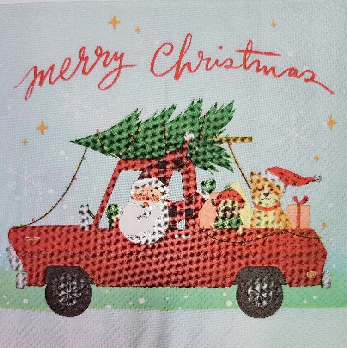 TWO Individual Paper Cocktail Decoupage Napkins - 2187 Santa's Christmas Truck