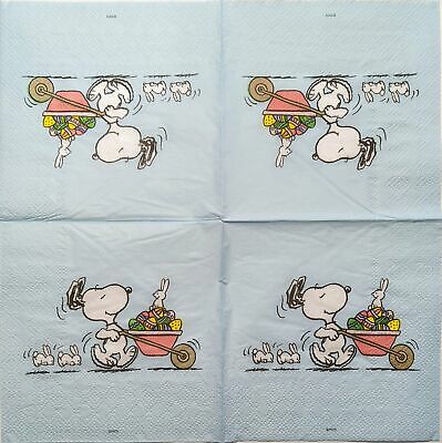 TWO Individual Paper Cocktail Decoupage Napkins - 1861 Snoopy Easter Wheelbarrow