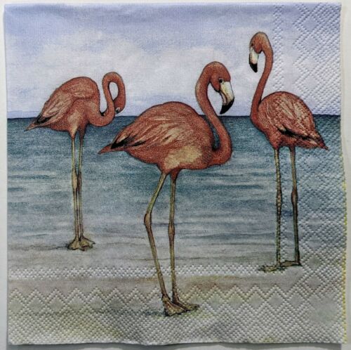 TWO Individual Paper Cocktail Decoupage Napkins - Flamingo Beach 1213