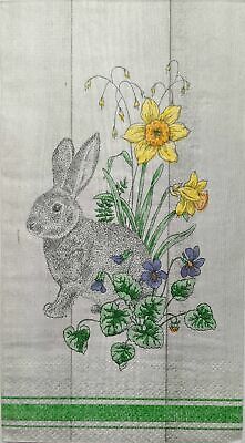 TWO Individual Paper Guest Decoupage Napkins - 1882 Gray Bunny in Daffodils