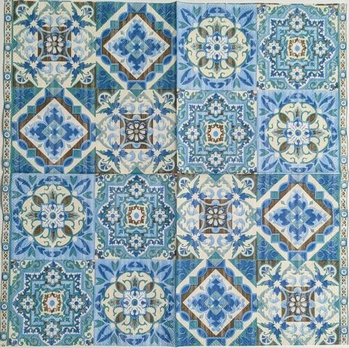 TWO Individual Paper Lunch Decoupage Napkins - Blue Green Tiles 1030