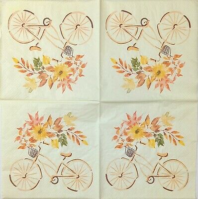 TWO Individual Paper Cocktail Decoupage Napkins - 1673 Fall Floral Bicycle