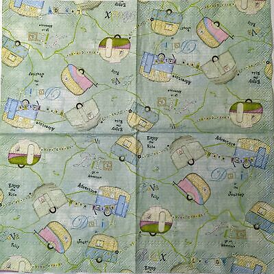 TWO Individual Paper Cocktail Decoupage Napkins - 1536 Happy Camping All Over