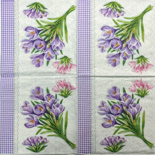 TWO Individual Paper Lunch Decoupage Napkins - Purple Crocus Bouquet 1205