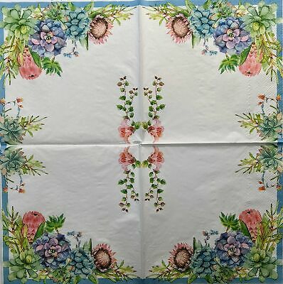 TWO Individual Paper Lunch Decoupage Napkins - 1490 Soft Succulents