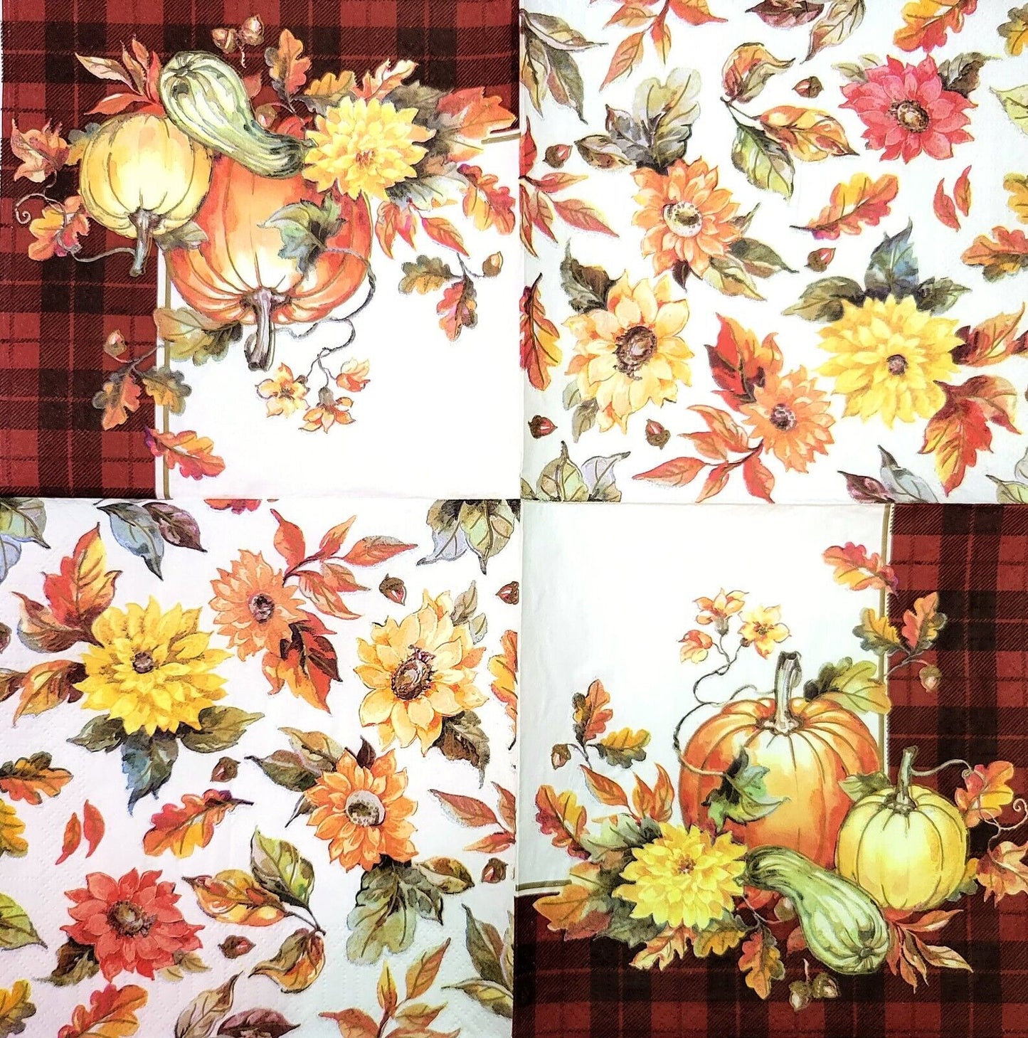 TWO Individual Paper Lunch Decoupage Napkins - 2151 Pumpkin Floral Harvest