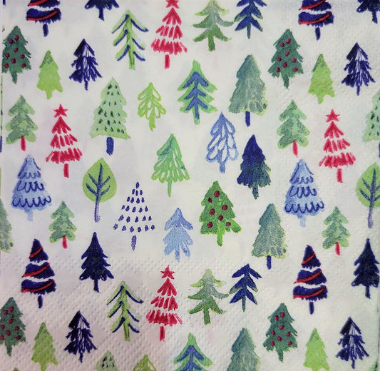 TWO Individual Paper Cocktail Decoupage Napkins - 2182 Holiday Tree Forest