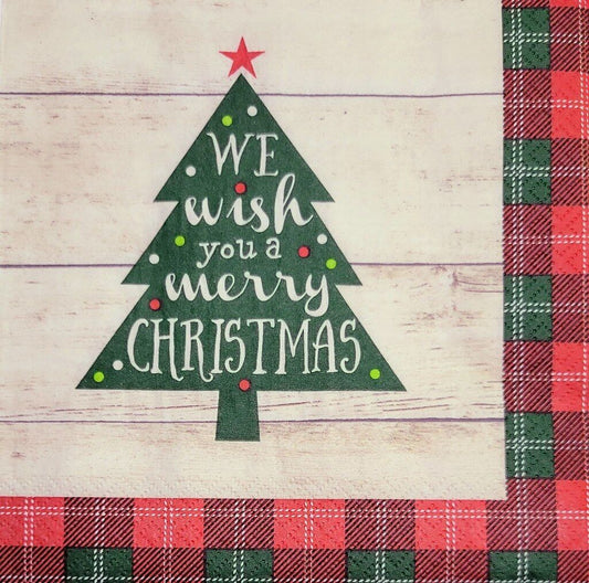 TWO Individual Paper Lunch Decoupage Napkins - 2209 Wish A Merry Christmas Tree