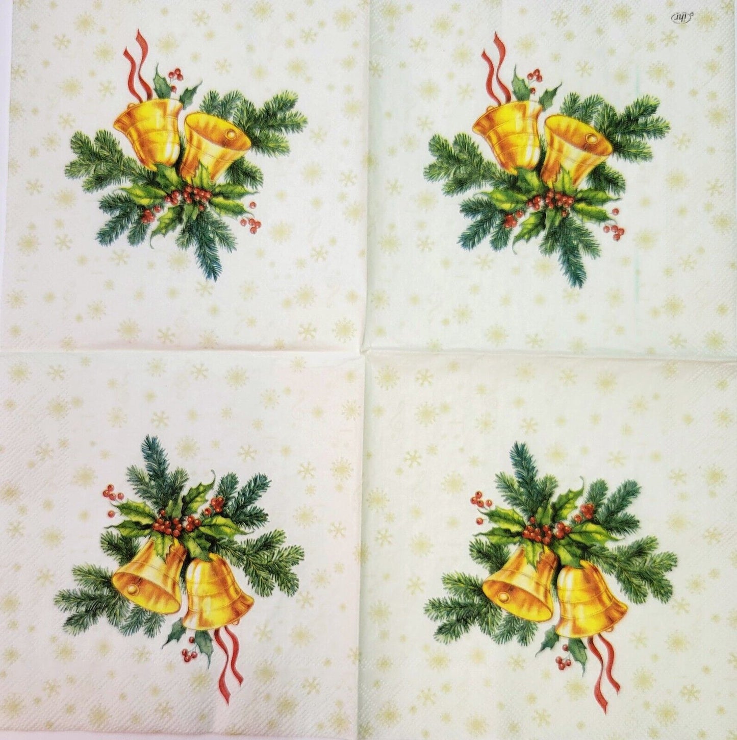 TWO Individual Paper Cocktail Decoupage Napkins - 2179 Festive Christmas Bells