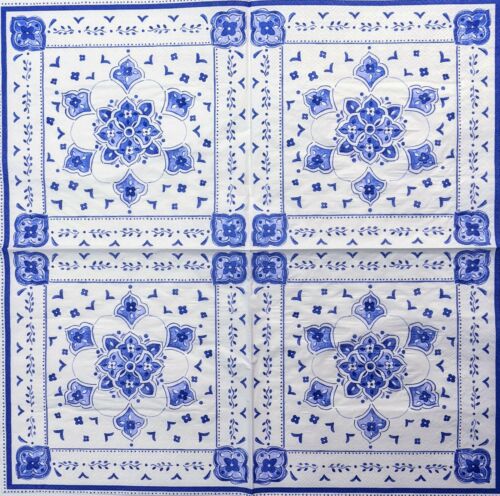 TWO Individual Paper Dinner Decoupage Napkins - Moroccan Blue 1276