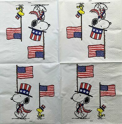 TWO Individual Paper Cocktail Decoupage Napkins- 1401 Patriotic Snoopy Woodstock