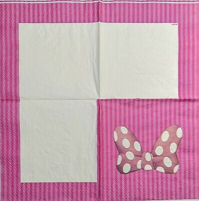 TWO Individual Paper Lunch Decoupage Napkins - 1980 Pink Minnie Polka Dot Bow