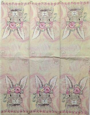 TWO Individual Paper Guest Decoupage Napkins - 1865 Bunny Flower Crown