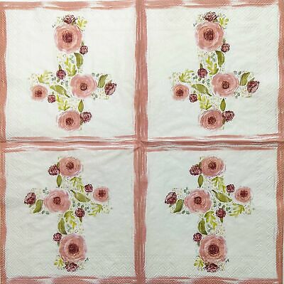 TWO Individual Paper Cocktail Decoupage Napkins - 1859 Pink Floral Cross