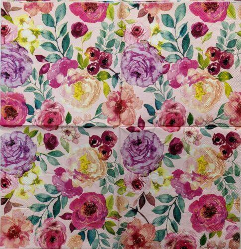 TWO Individual Paper Cocktail Decoupage Napkins- Spring Floral Color Pallet 1245