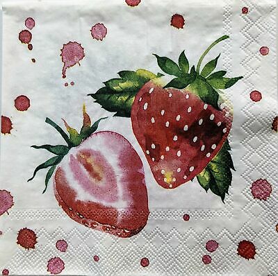 TWO Individual Paper Cocktail Decoupage Napkins - 1405 Soft Strawberries