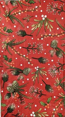 TWO Individual Paper Guest Decoupage Napkins - 1740 Holiday Pinecone Medley