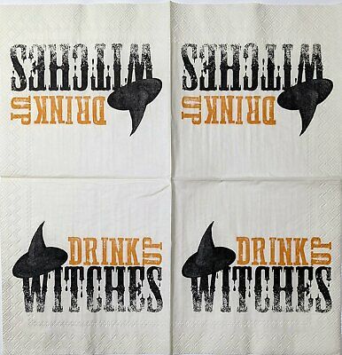 TWO Individual Paper Cocktail Decoupage Napkins - 1584 Drink Up Witches