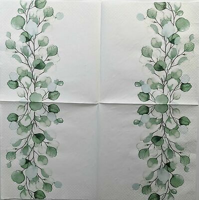 TWO Individual Paper Lunch Decoupage Napkins - 1378 Green Sprig Leaves