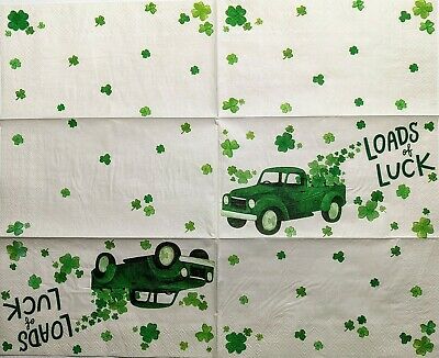 TWO Individual Paper Guest Decoupage Napkins - 1790 Loads of Luck Shamrock Truck