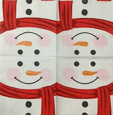 TWO Individual Paper Cocktail Decoupage Napkins - 1694 Snowman Closeup