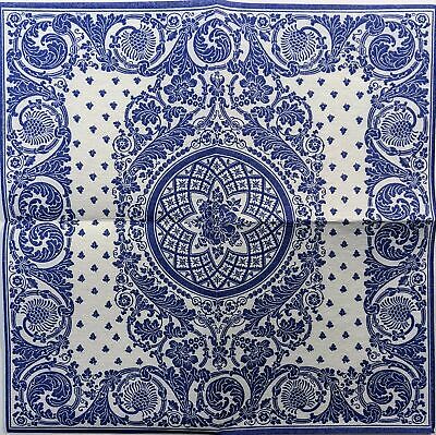 TWO Individual Paper Cocktail Decoupage Napkins - 1421 Blue White Jacquard Linen