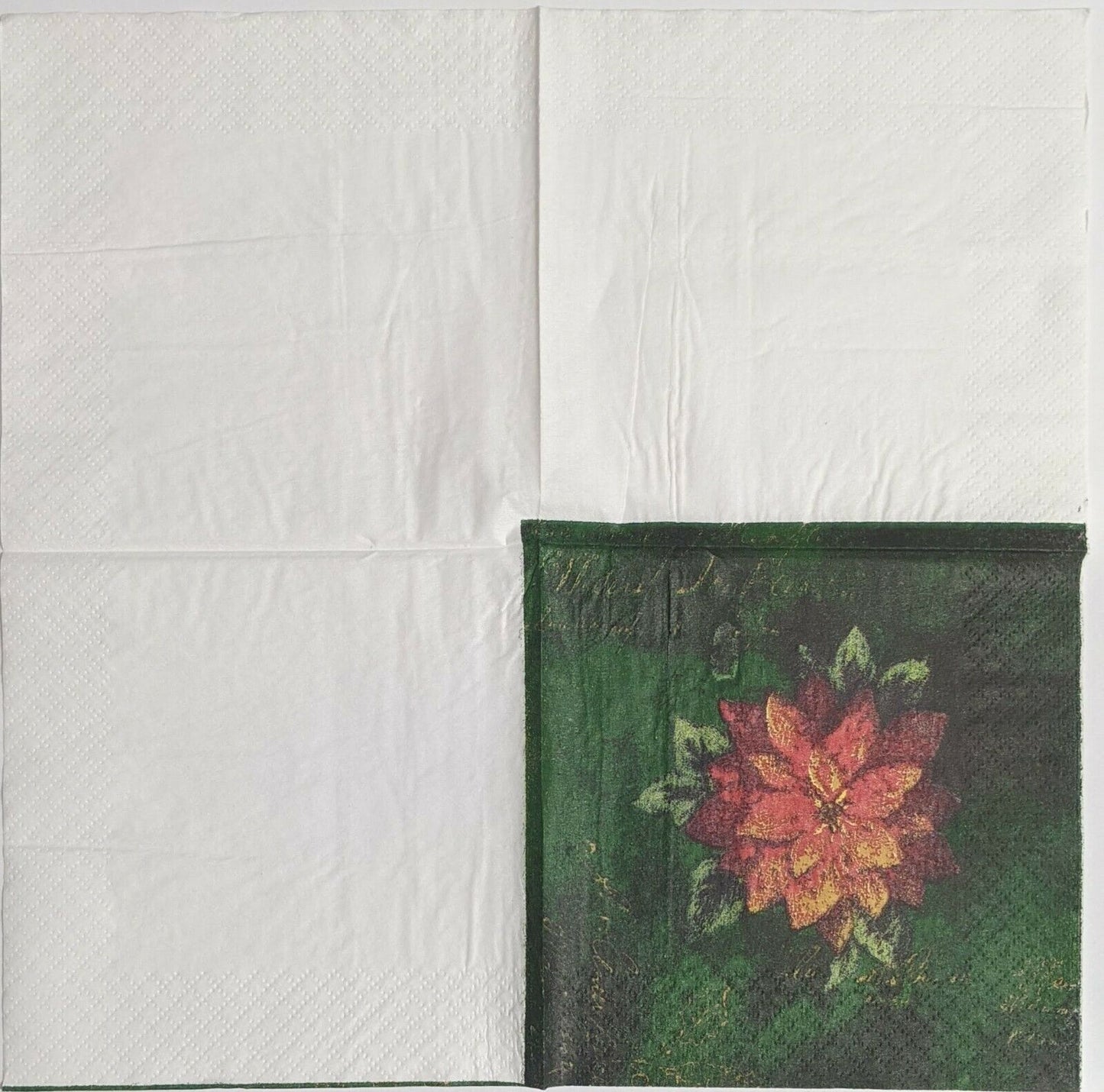 2 Individual Paper Cocktail Decoupage Napkins-Christmas Poinsettia on Green 1078