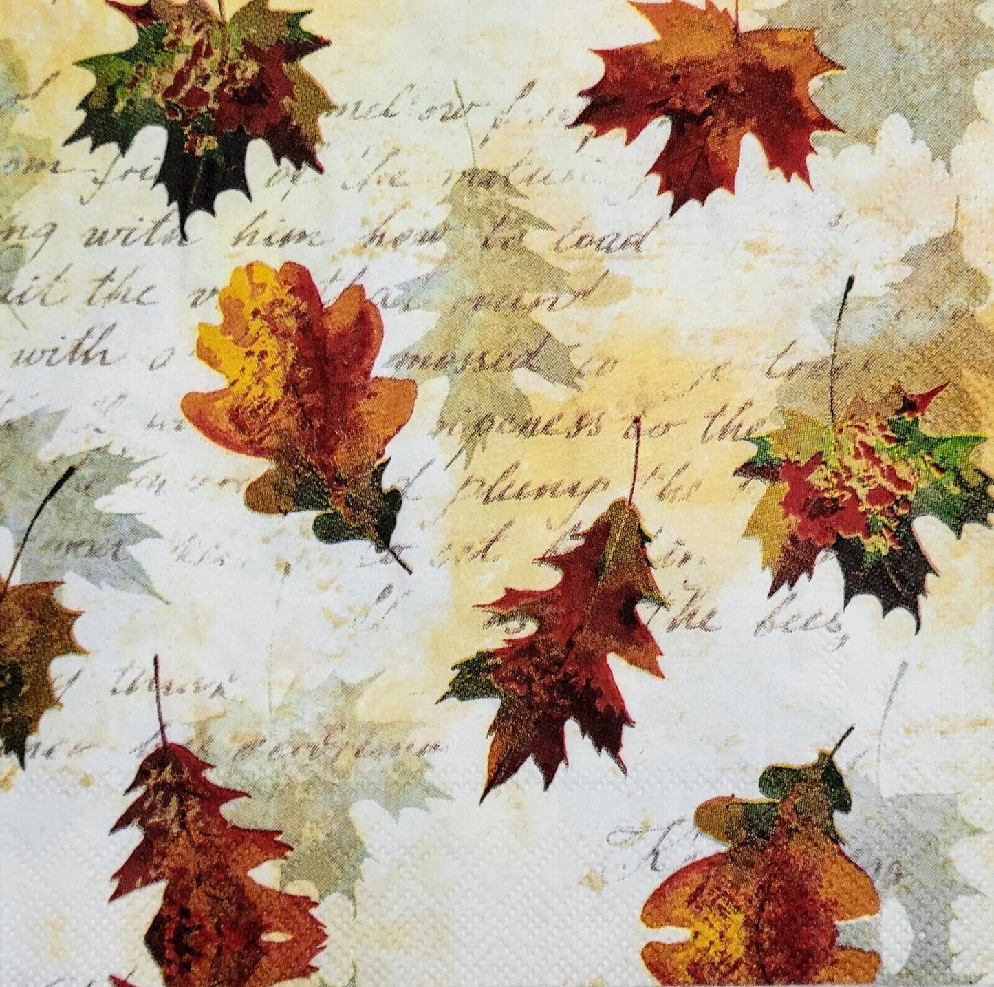 2 Individual Paper Cocktail Decoupage Napkins - 2083 Scripted Falling Leaves